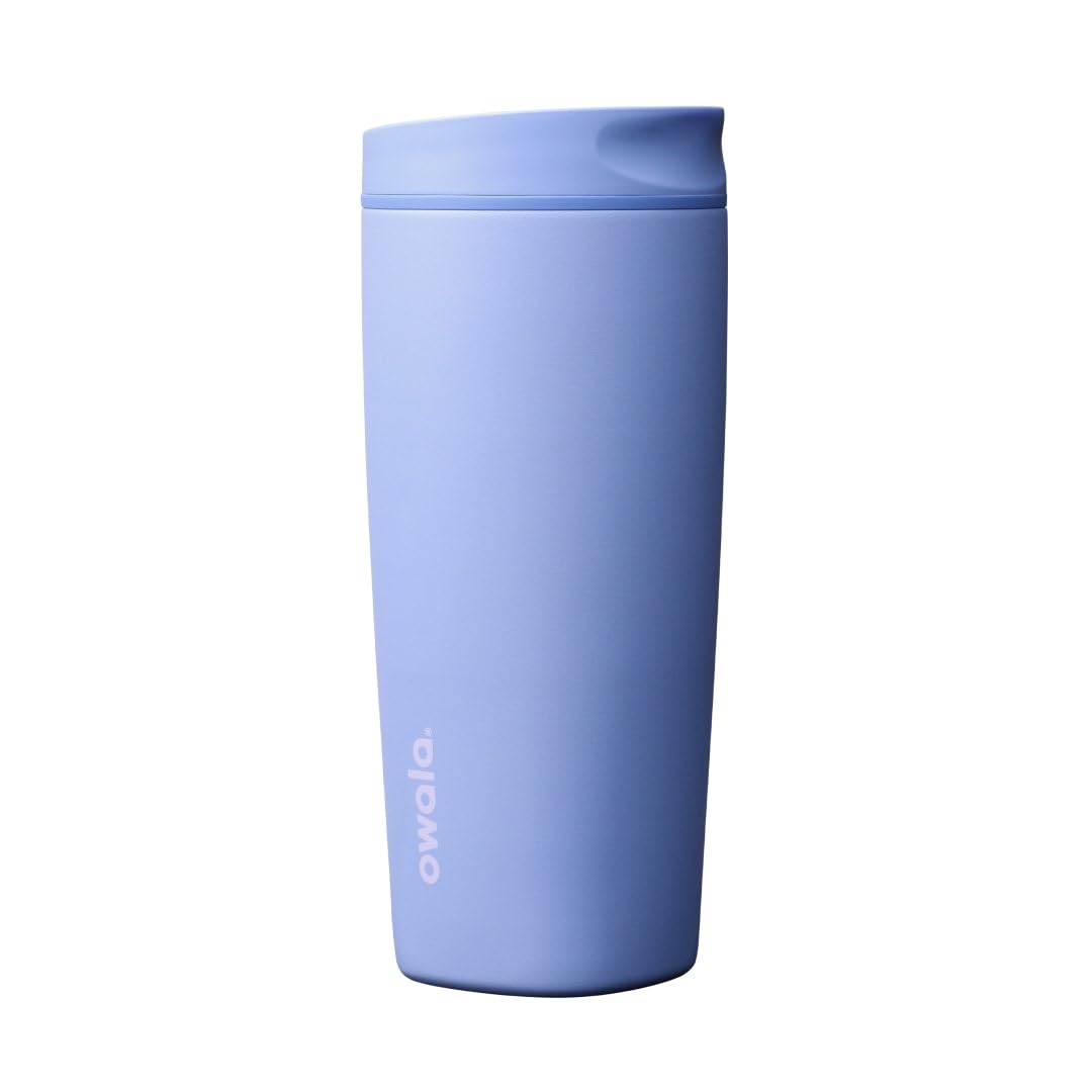 Owala SmoothSip Slider front view showing Out of the Blue finish and compact 20 oz shape for portability
