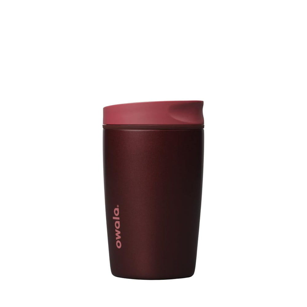 Owala SmoothSip Slider front view showing Black Cherry finish and compact shape for style