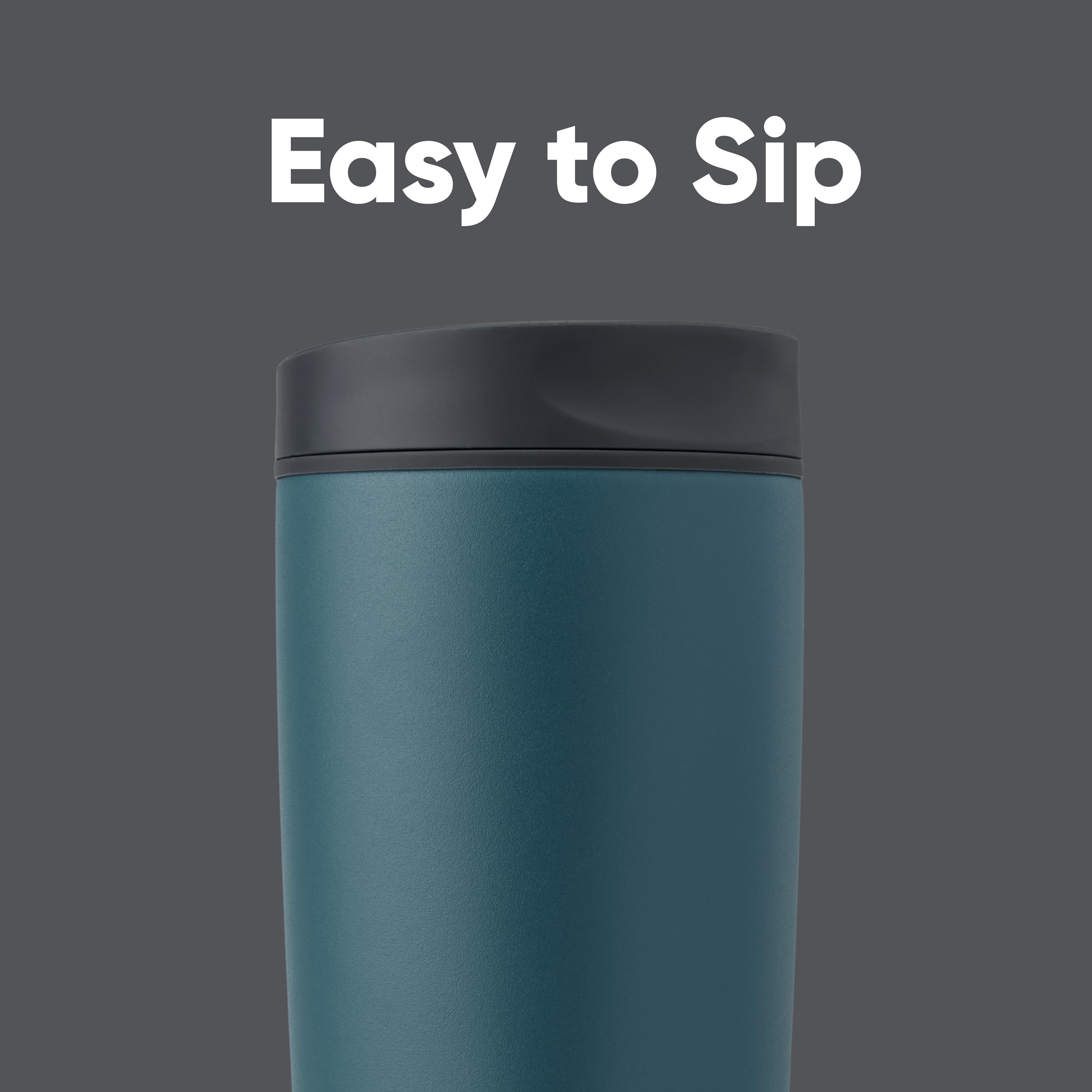 Owala SmoothSip Slider lid closeup displaying the slider spout and secure closure benefit