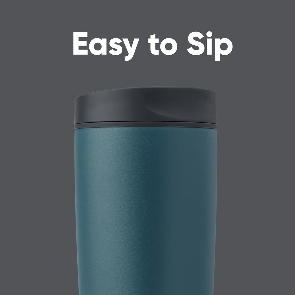 Owala SmoothSip Slider lid closeup displaying the slider spout and secure closure benefit