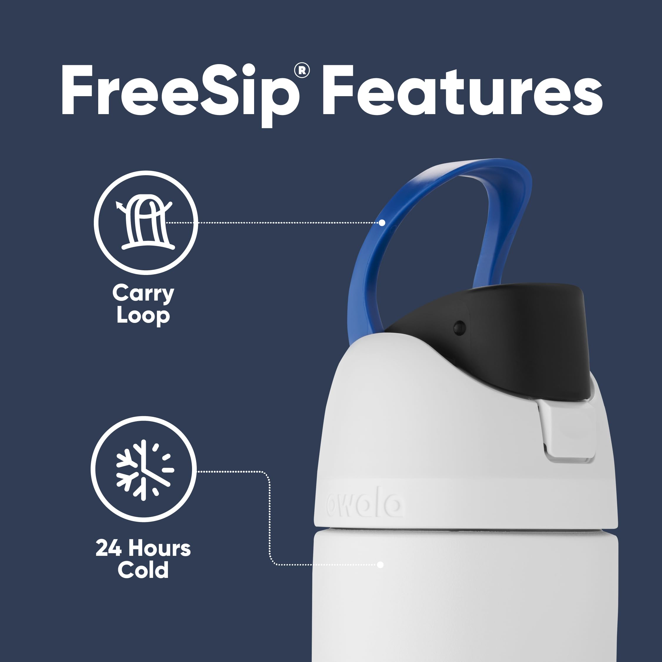 Owala Stormtrooper FreeSip lid close-up highlighting dual drinking convenience