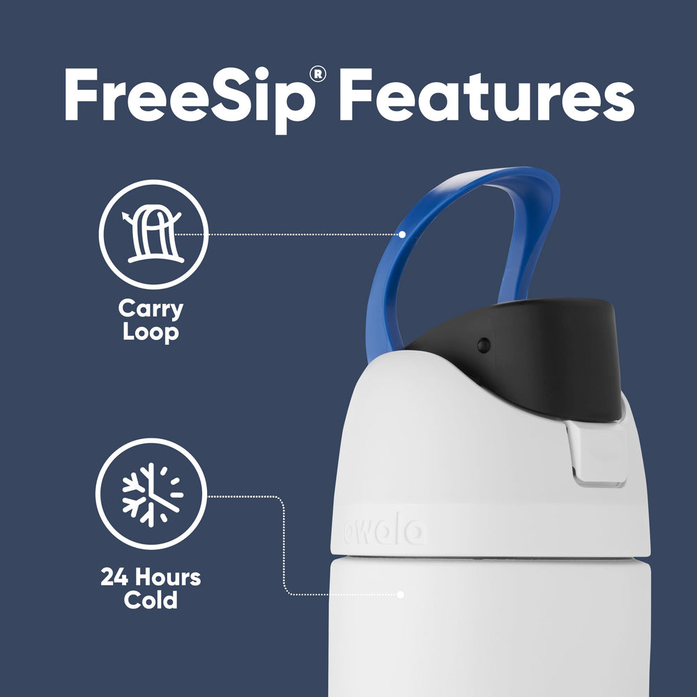 Owala Stormtrooper FreeSip lid close-up highlighting dual drinking convenience