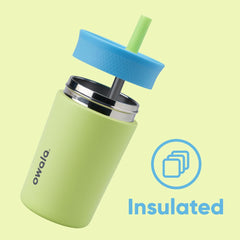 Owala side profile in stroller cup holder demonstrating compact, stable fit