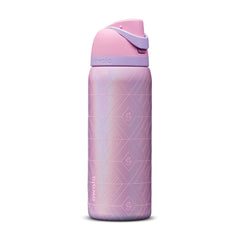 Owala Wicked FreeSip front view showing pink finish and 32 oz capacity benefit