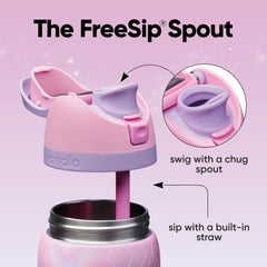 Owala Wicked FreeSip lid close-up highlighting push-button lock for spill prevention