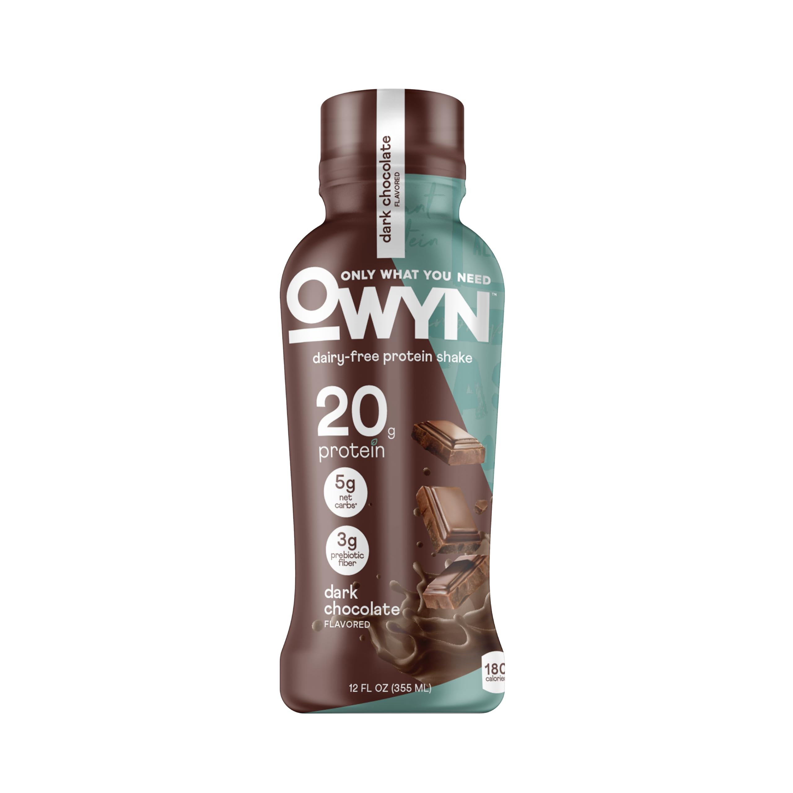 OWYN pouring texture close-up illustrating smooth dark chocolate consistency and easy drinkability