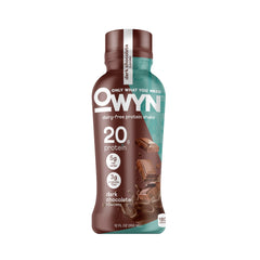 OWYN pouring texture close-up illustrating smooth dark chocolate consistency and easy drinkability