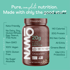 OWYN protein powder scoop close-up showing smooth blendability benefit