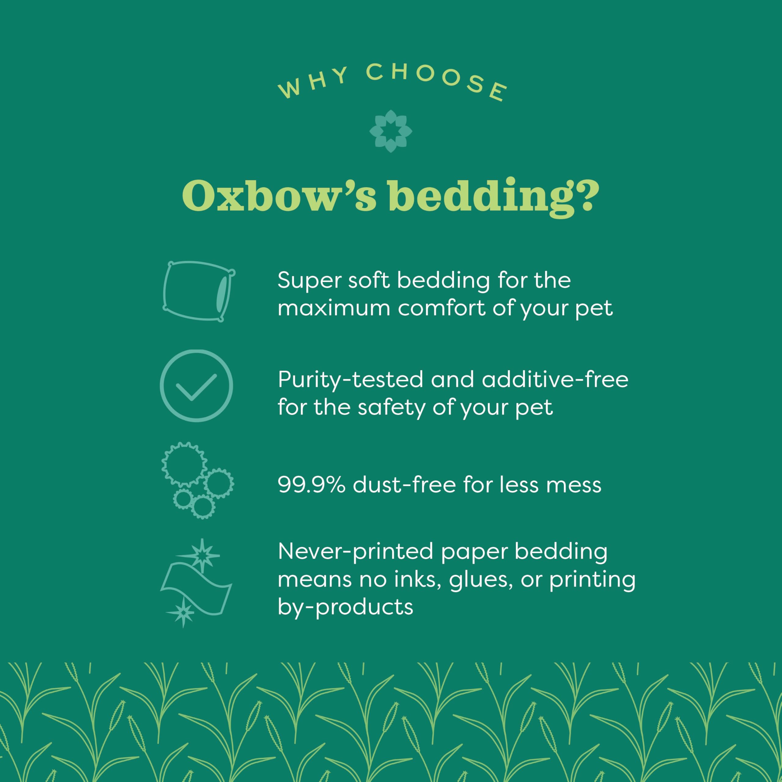 Oxbow dust-free label highlighting reduced dust benefits
