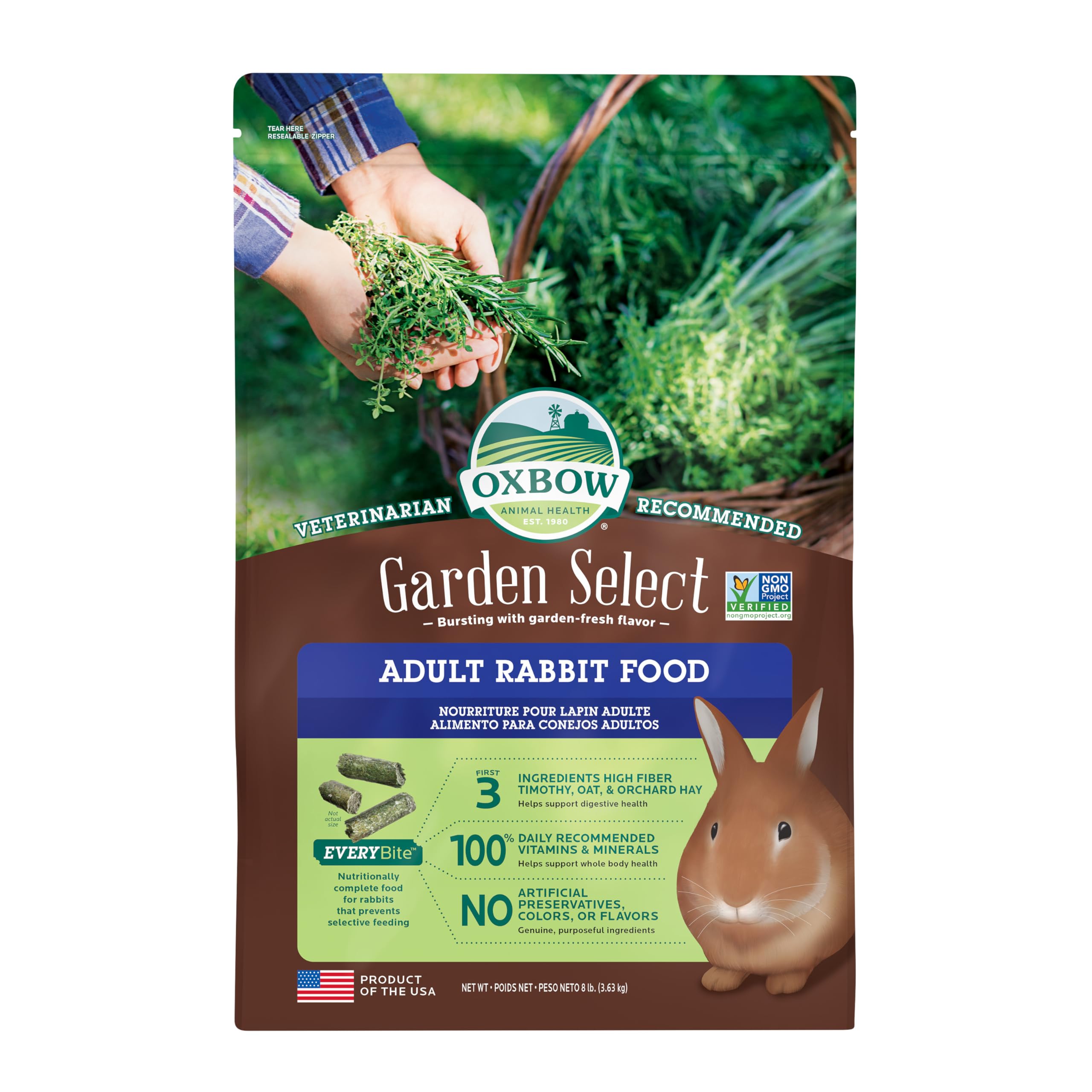 Oxbow front bag showing Garden Select branding and 8 lb size benefits
