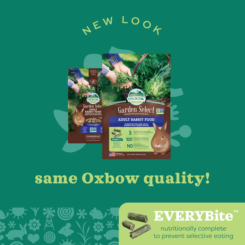 Open bag top view of Oxbow pellets emphasizing freshness and storage benefit