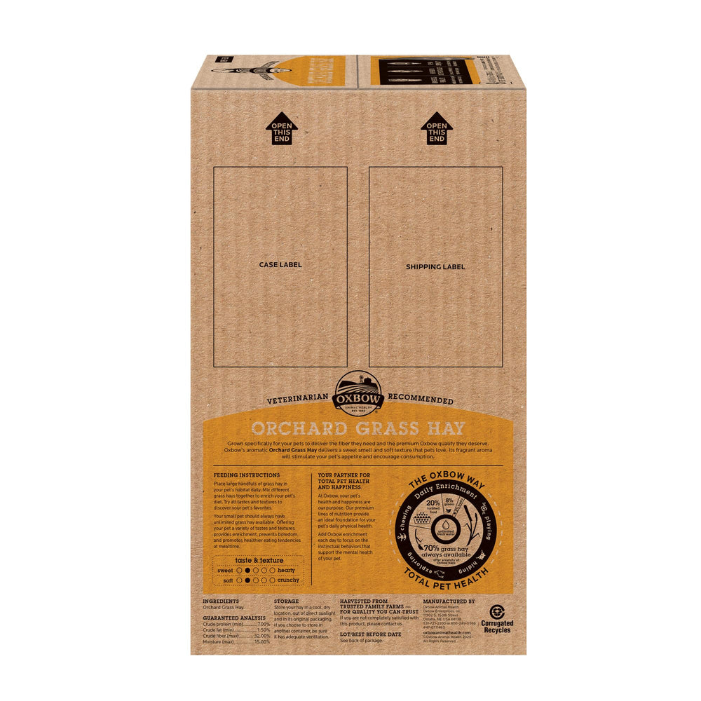 Oxbow product label and feeding guidance displayed for informed care benefit