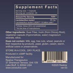 close-up of a MyReuteri vegetarian capsule highlighting Oxiceutics quality and convenience