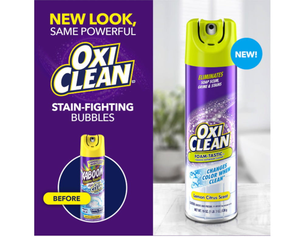 OxiClean before and after tile view revealing visible removal of soap scum and improved finish