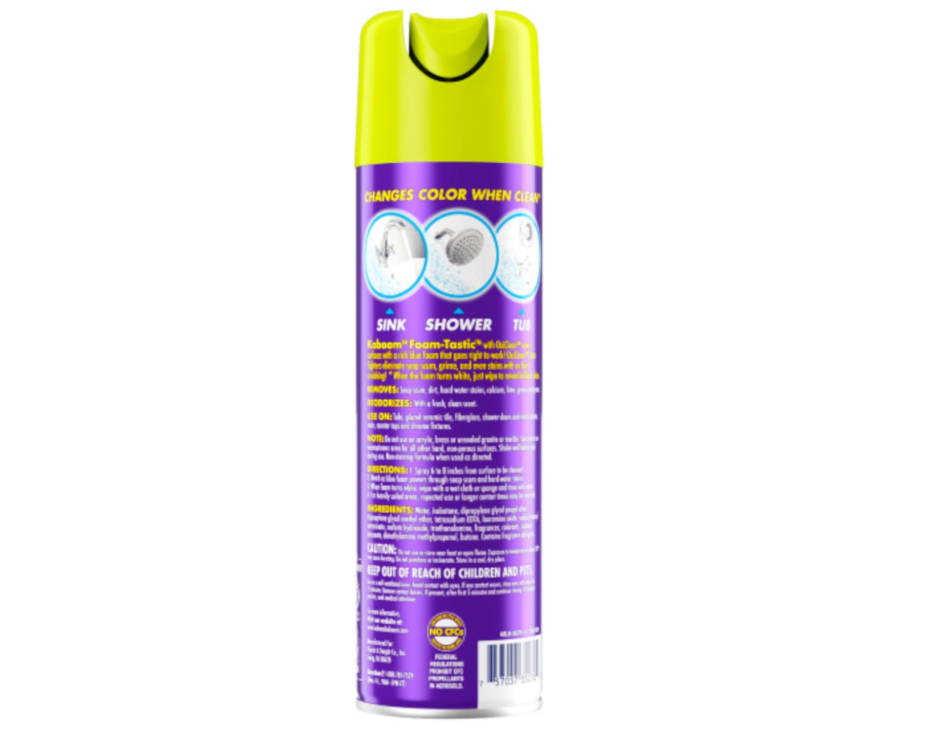 OxiClean spray in use on a glass shower door demonstrating foam clinging to vertical surfaces