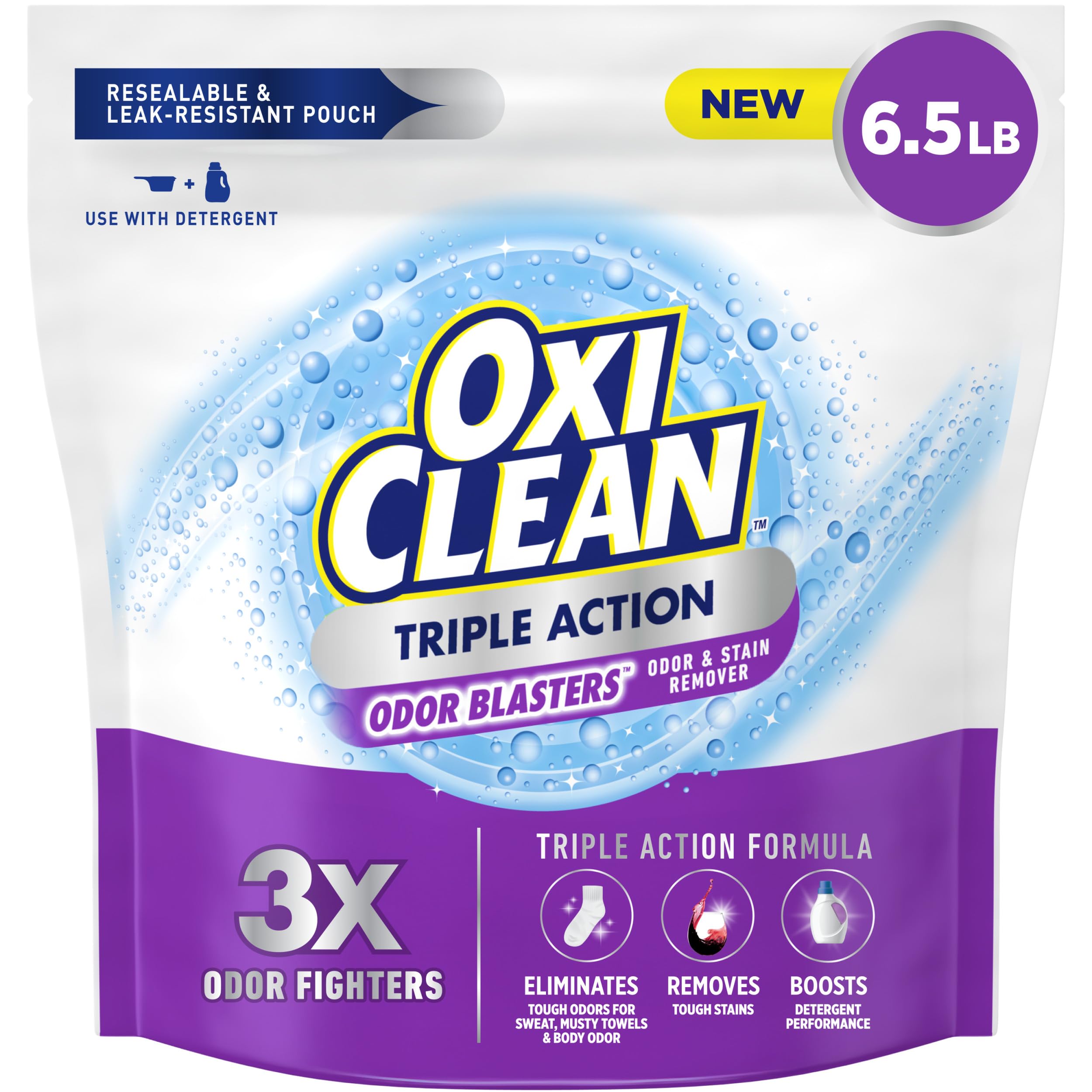 OxiClean pouch front view showing branding and 6.5 lb size benefit