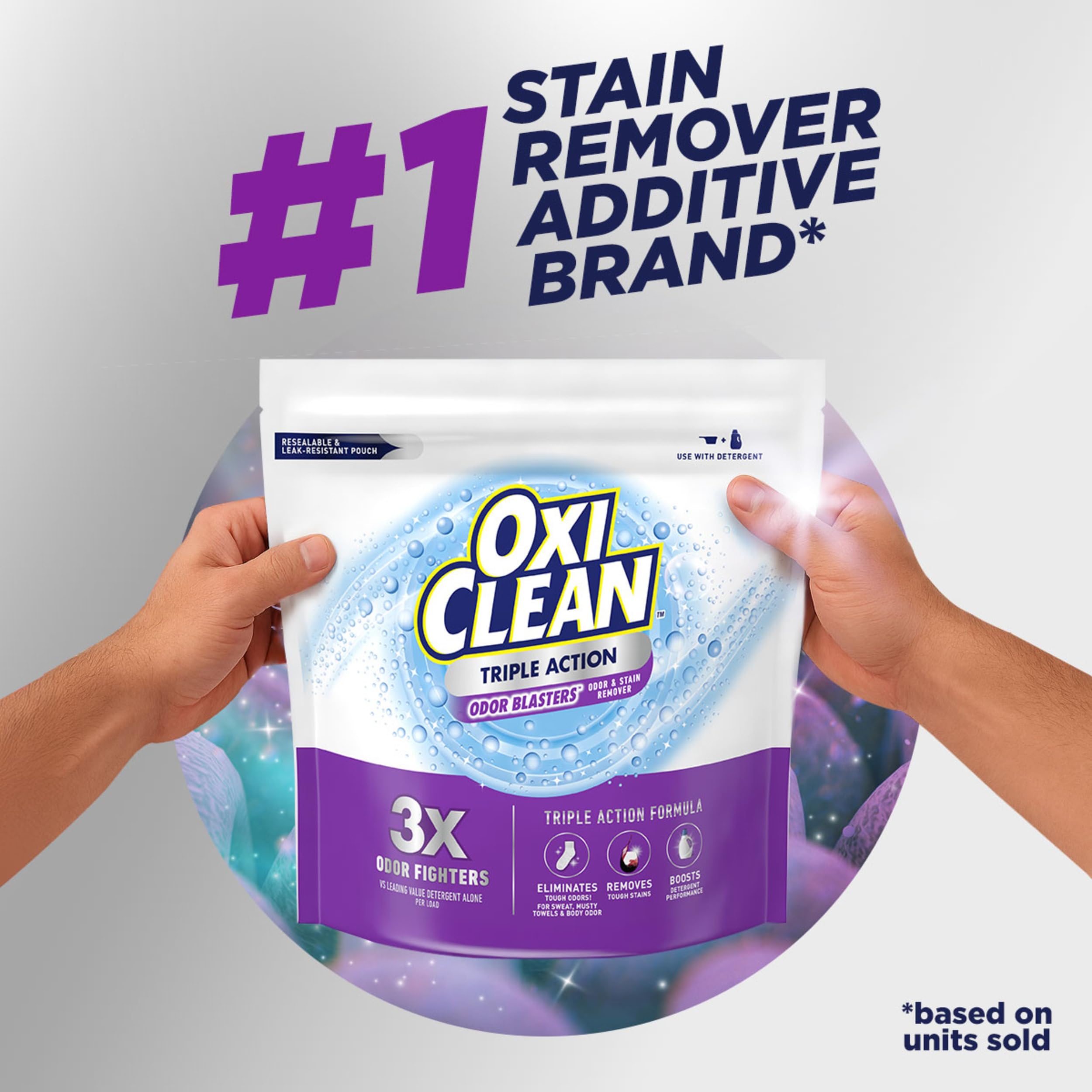 4 lb OxiClean pouch beside common household item for size comparison and portable handling