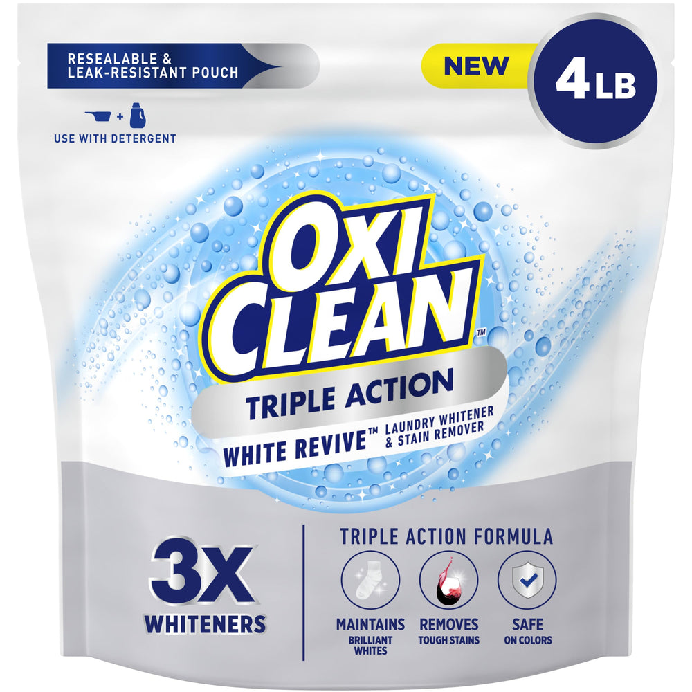 OxiClean front pouch showing packaging and benefit of brightening