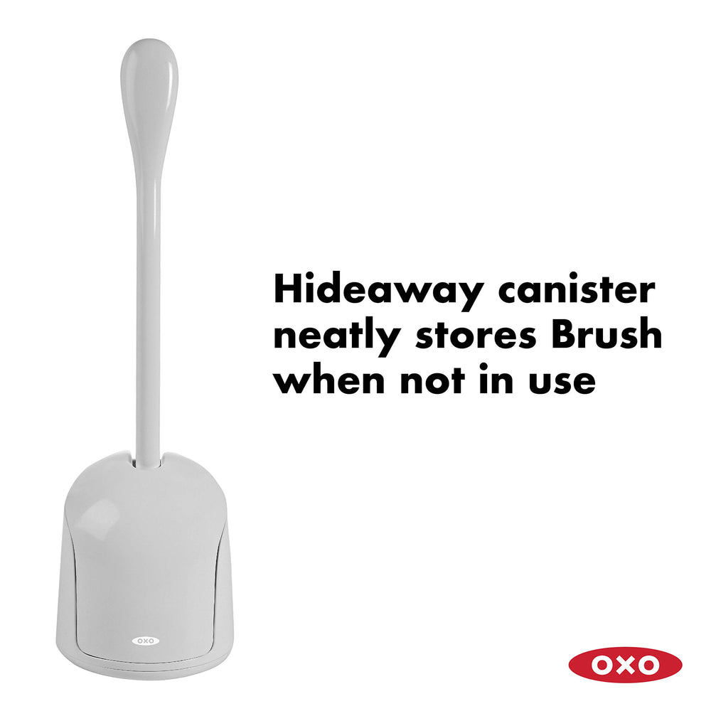 OXO brush head close-up showing tapered stiff bristles for deep cleaning