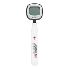OXO Good Grips thermometer front view showing compact body and readable display for fast checks