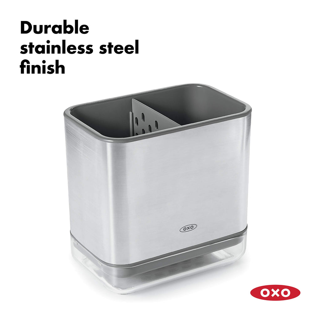 OXO close-up stainless steel texture resists corrosion and cleans easily