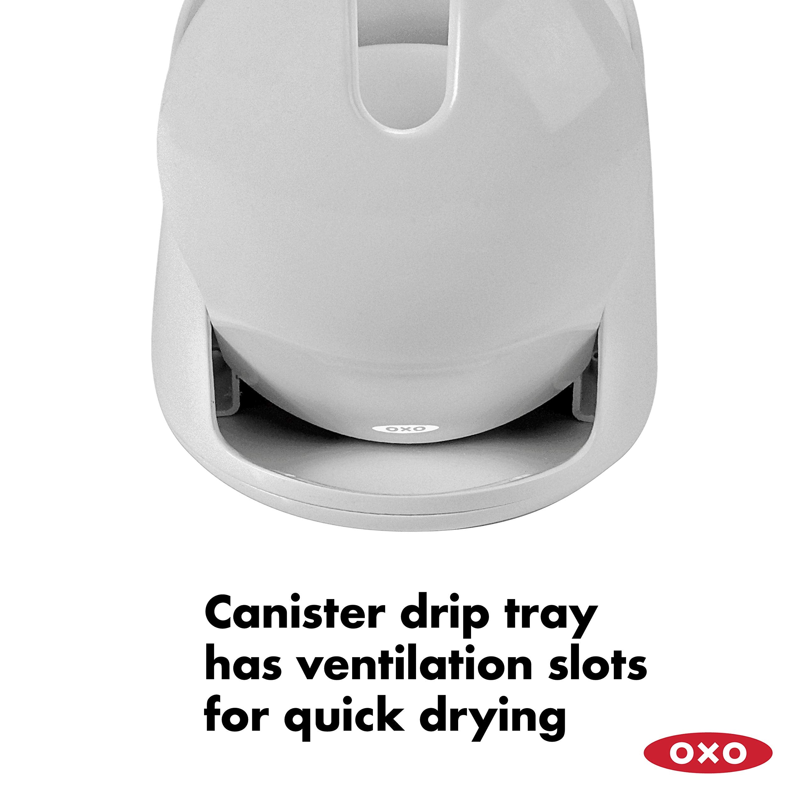 OXO drip tray ventilation detail showing slots that speed drying and reduce moisture