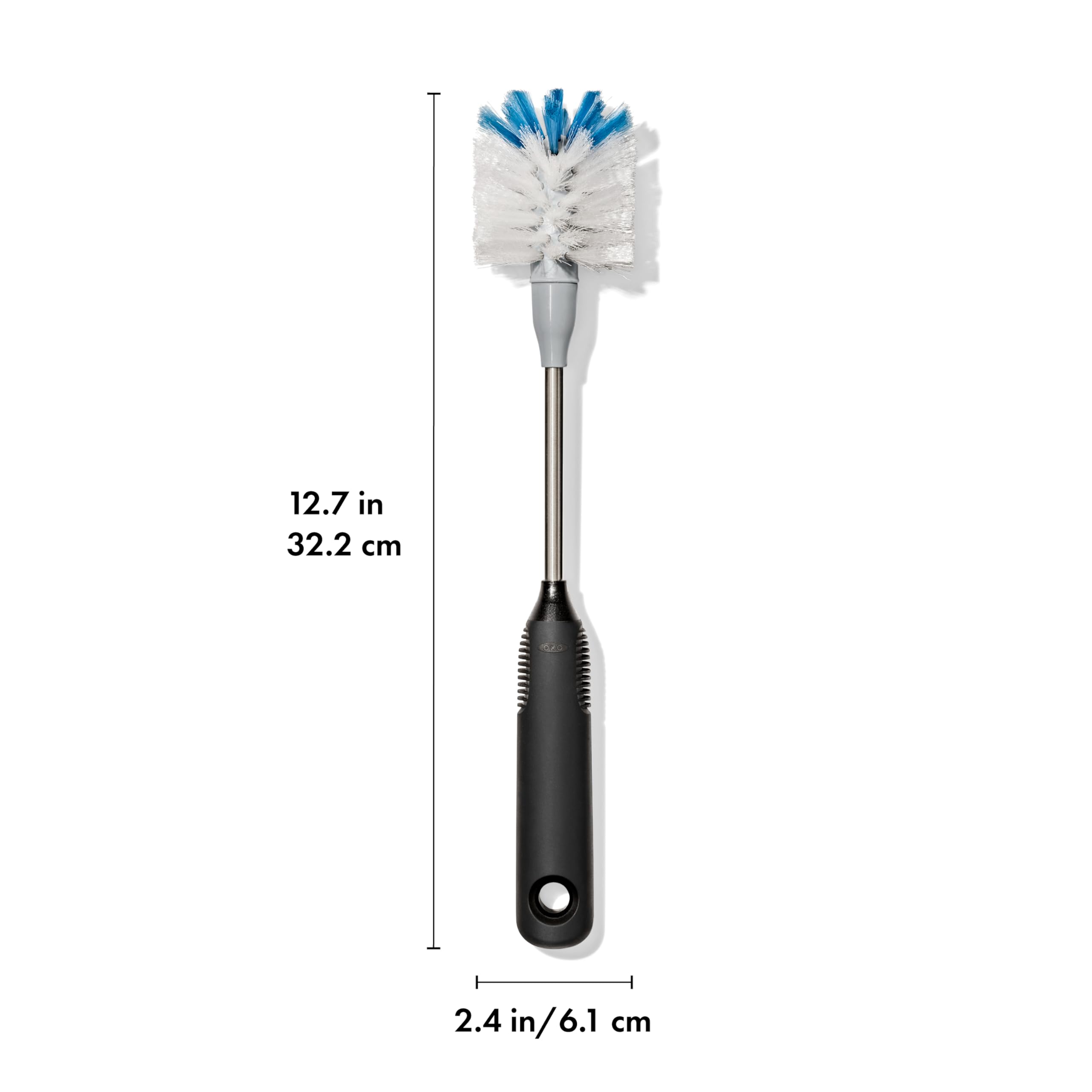 OXO dual bristles detail shows soft sides and stiff top for gentle scrub and tough cleaning