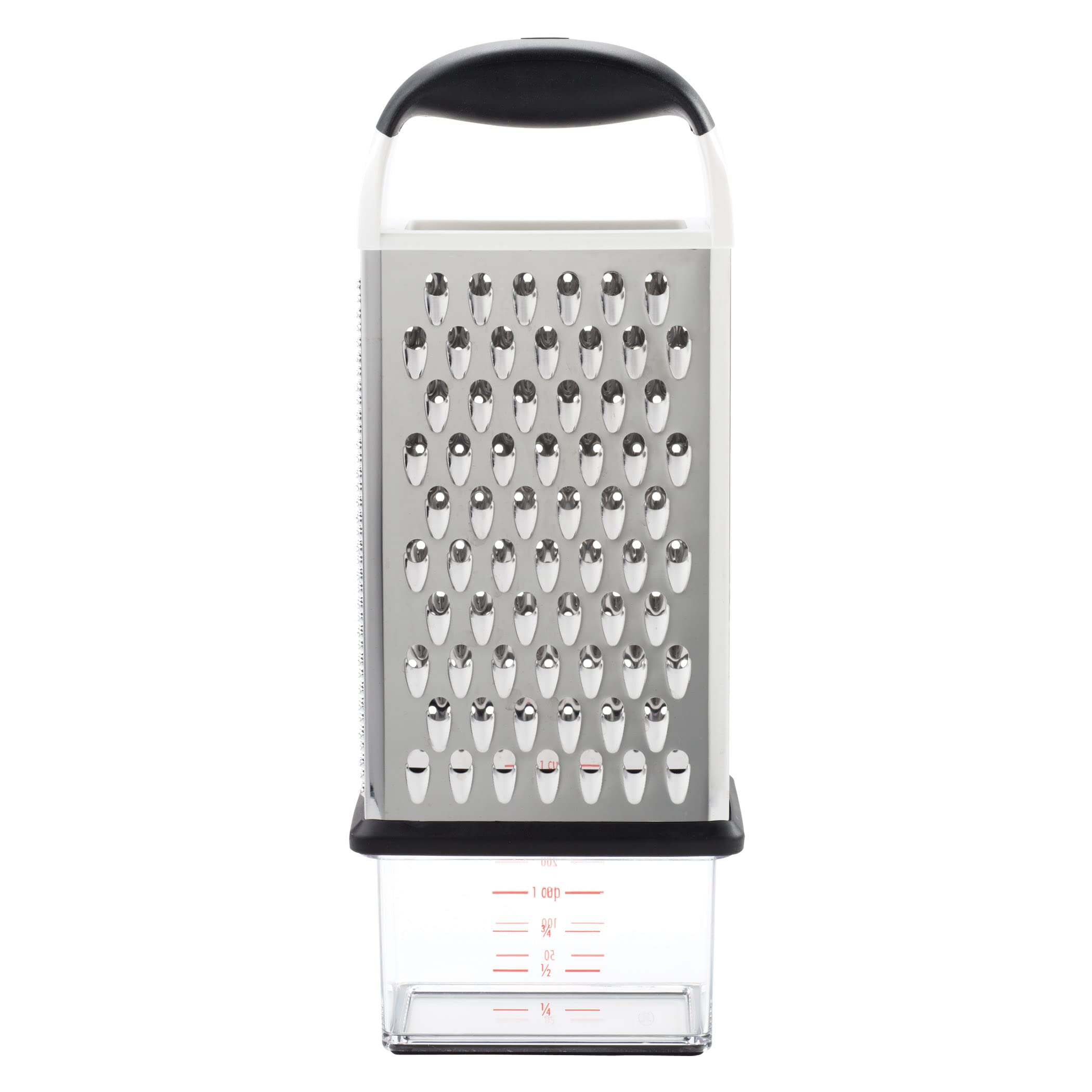 OXO Good Grips front view showing four-sided grater and handle for versatile prepping