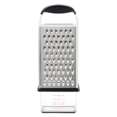 OXO Good Grips front view showing four-sided grater and handle for versatile prepping