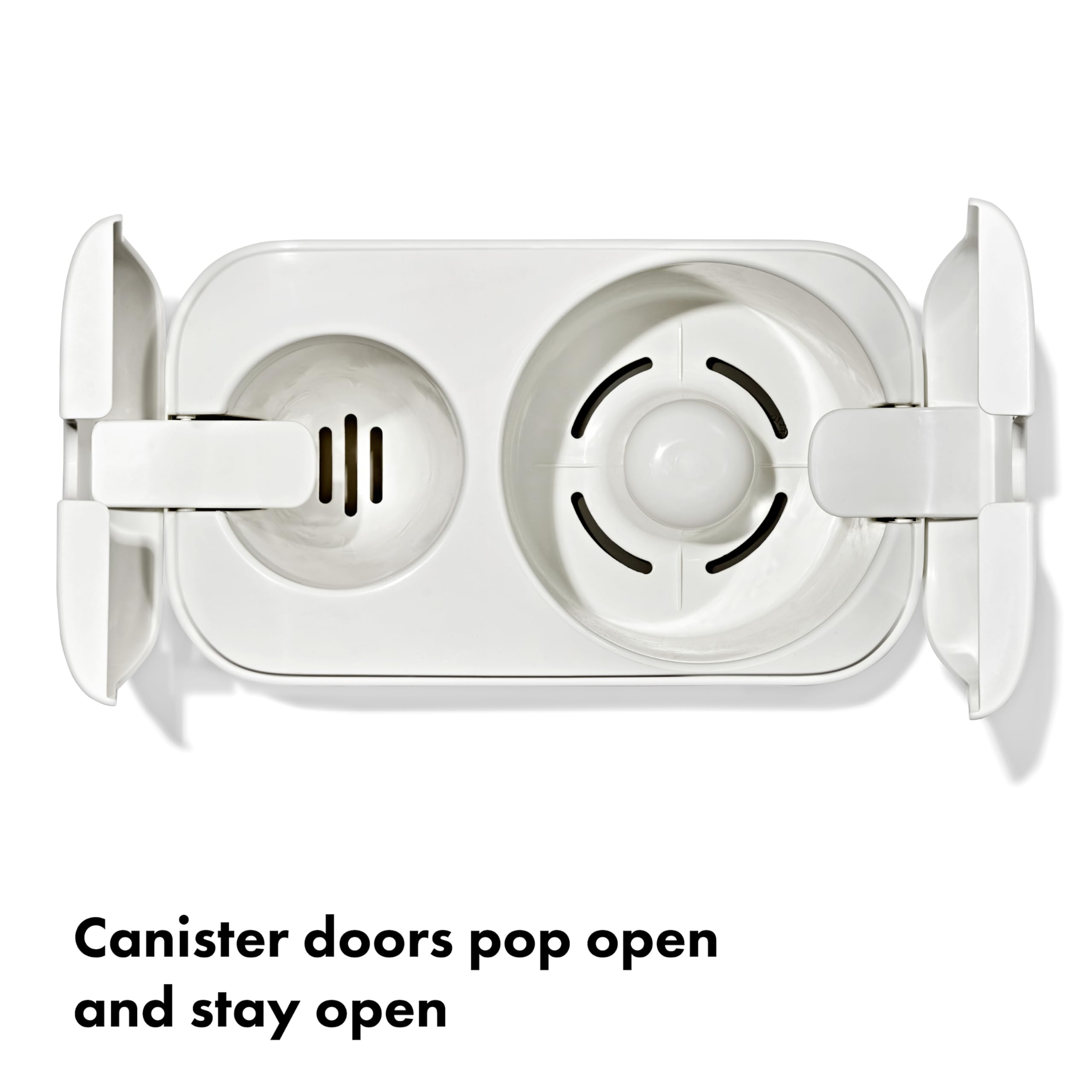 OXO Good Grips canister doors open when tool removed for easy access