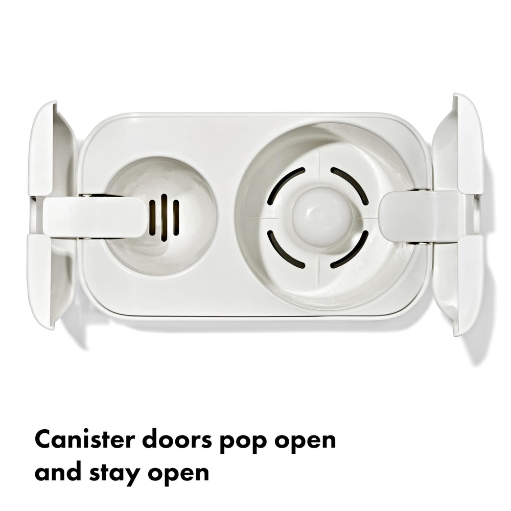 OXO Good Grips canister doors open when tool removed for easy access