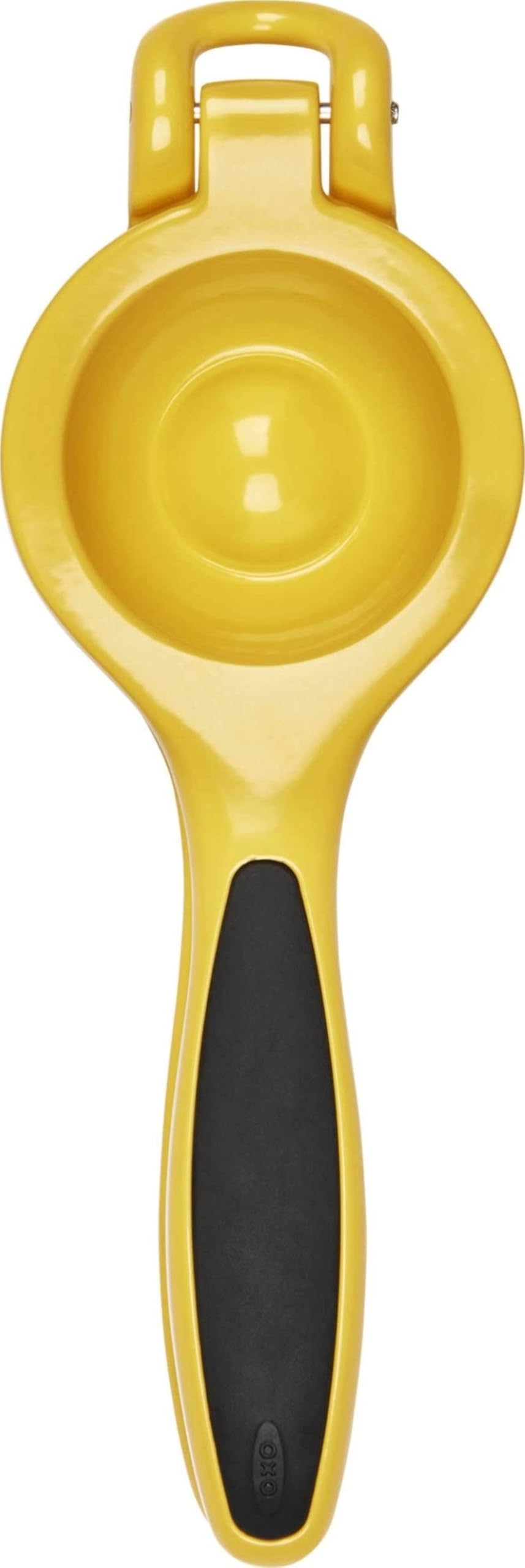 OXO Good Grips citrus squeezer front view showing compact design and easy storage benefit