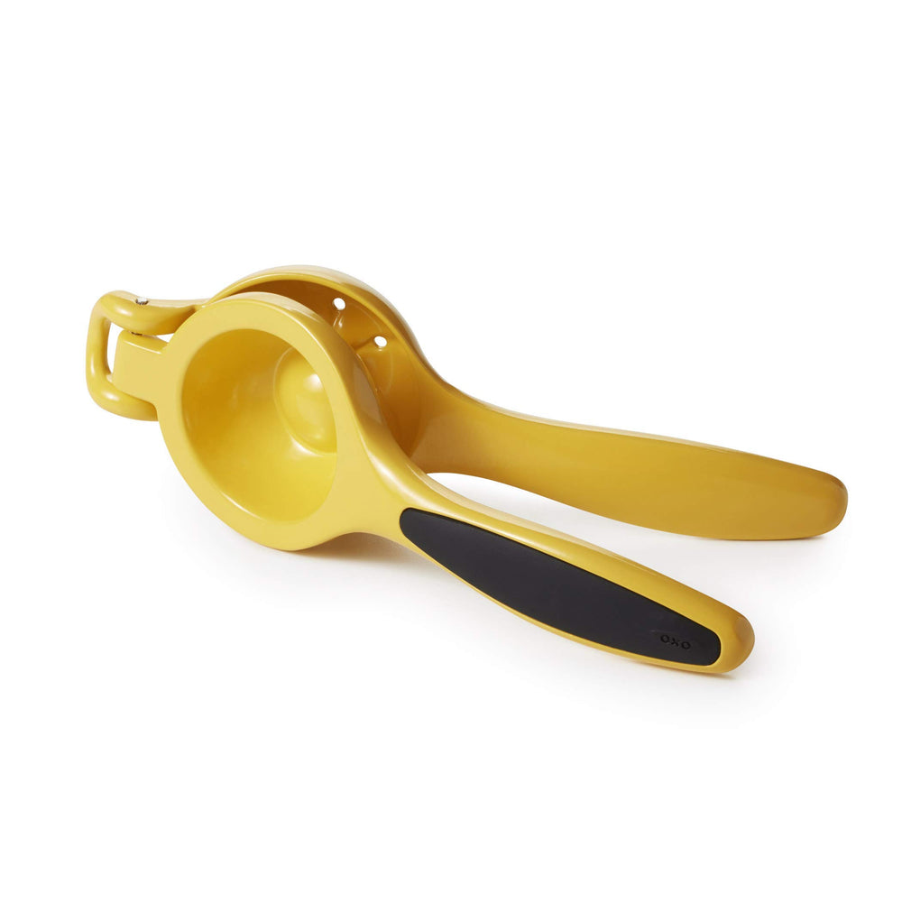 OXO Good Grips citrus squeezer handle and label detail highlighting non-slip comfort benefit