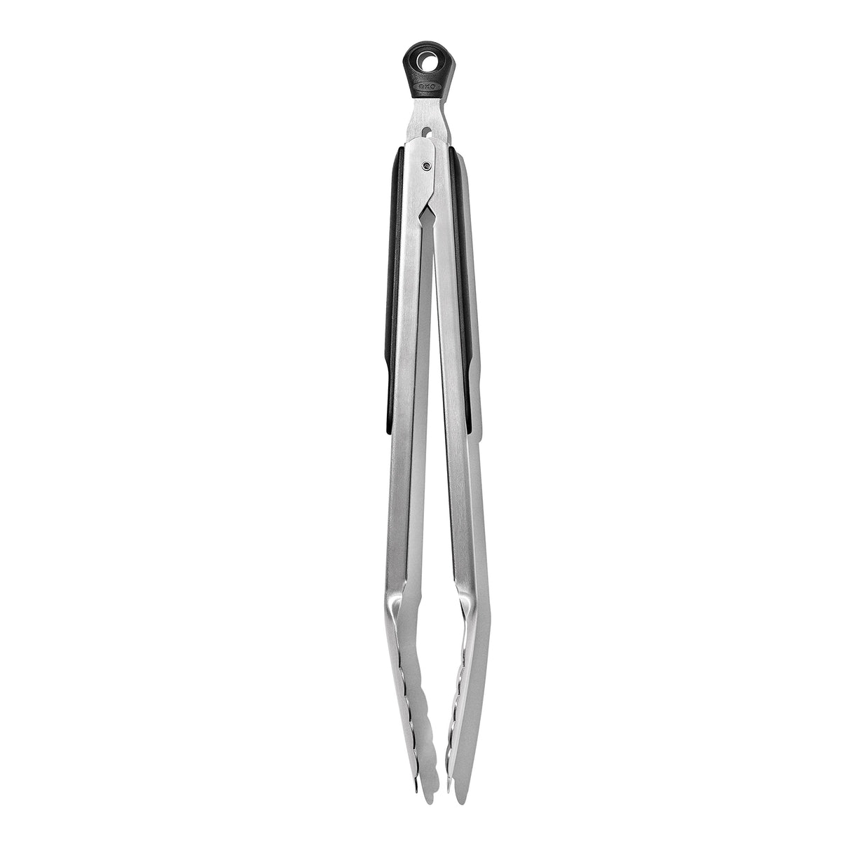 OXO Good Grips front view showing 12-inch tongs and sturdy stainless benefit