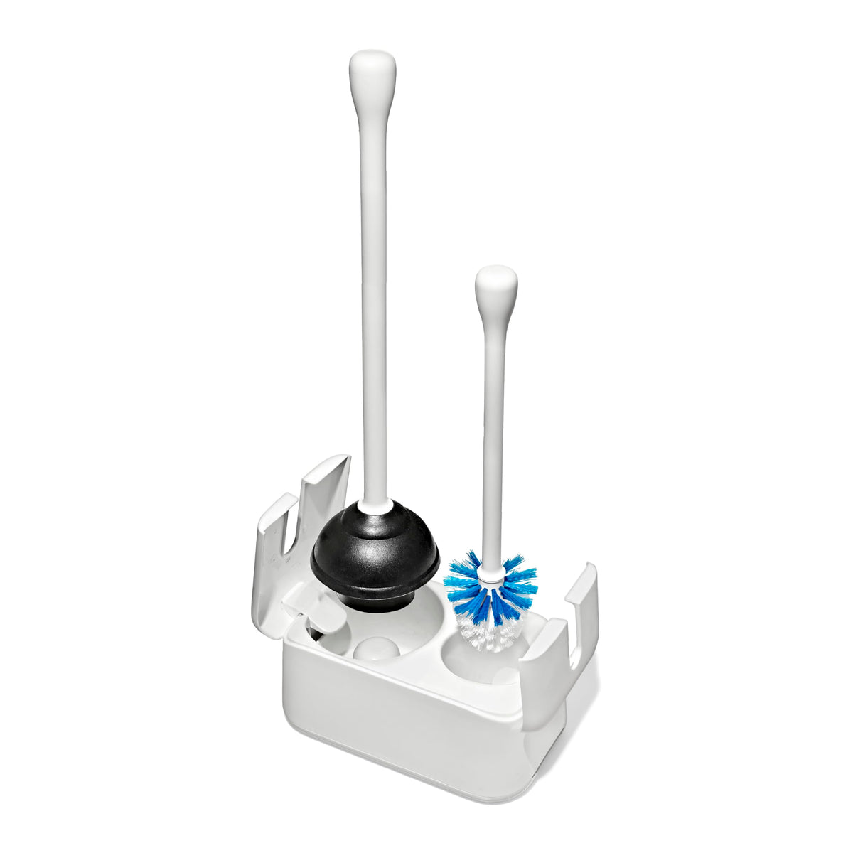 OXO Good Grips front canister view hides brush and plunger, keeps bathroom tidy