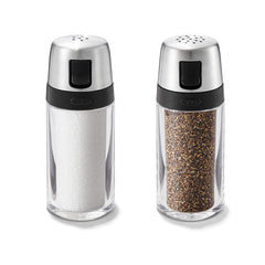 OXO Good Grips front view showing clear bodies and stainless-steel accents for elegant serving