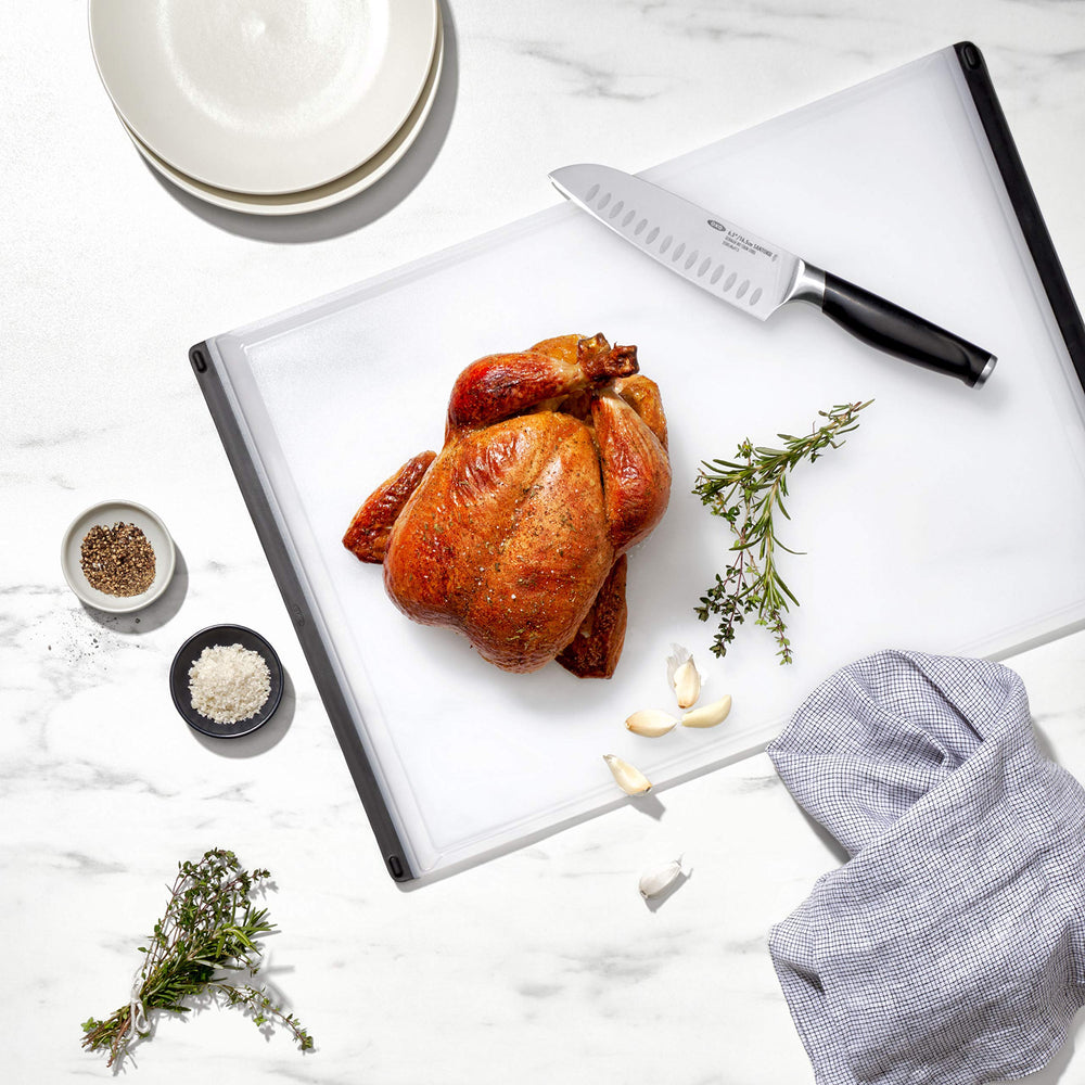OXO Good Grips close texture and label view highlighting non-porous, knife-friendly surface