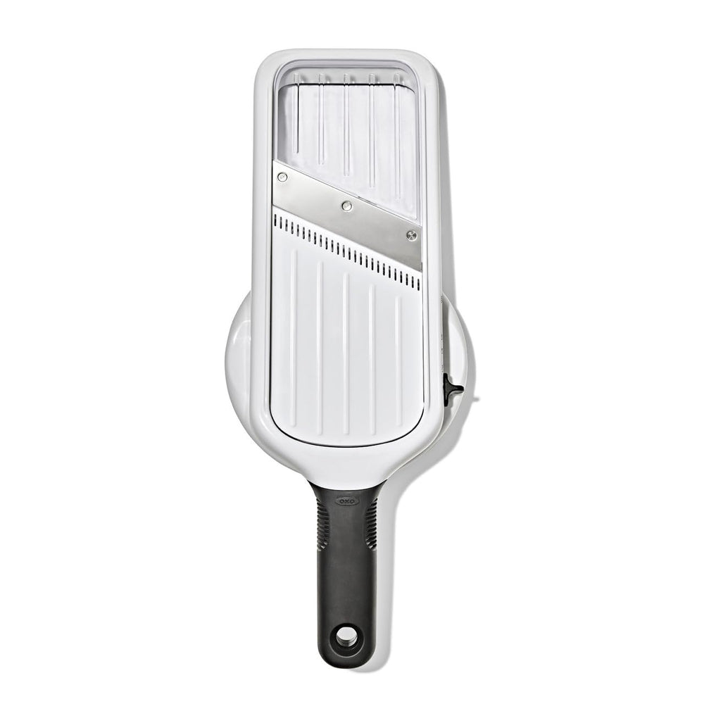 OXO Good Grips side profile highlighting slim design and easy storage benefit