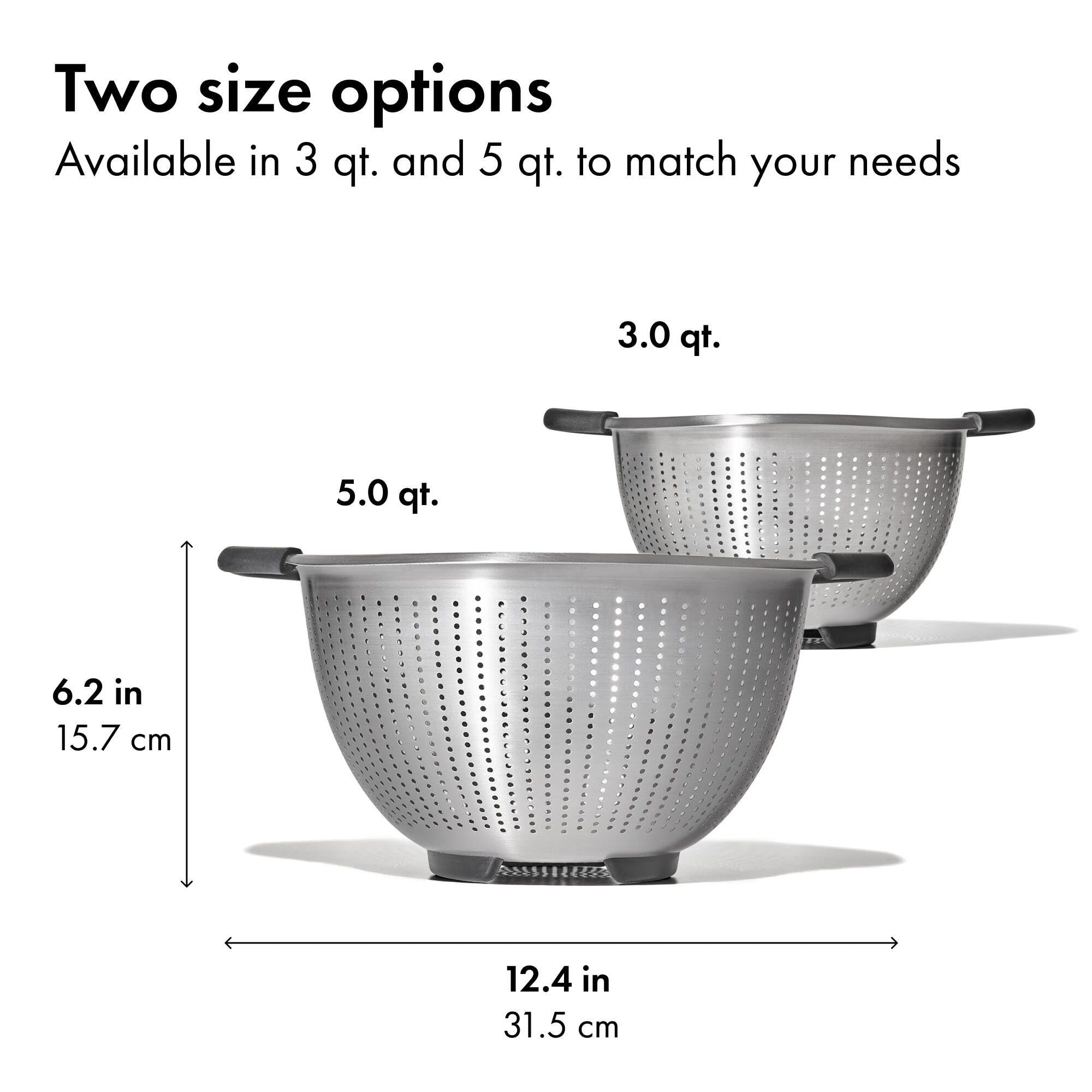 OXO Good Grips draining pasta in sink for quick, mess-free draining