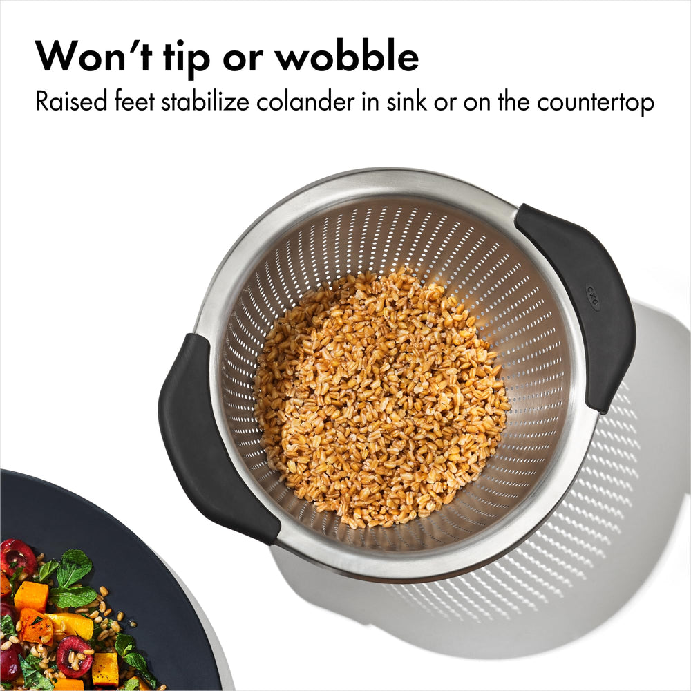 OXO Good Grips feet and base keeping colander stable on counter