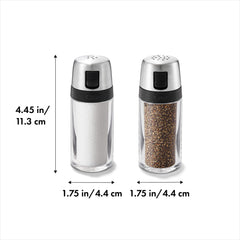 OXO Good Grips top hole patterns close-up to control sprinkle and pour for precise seasoning