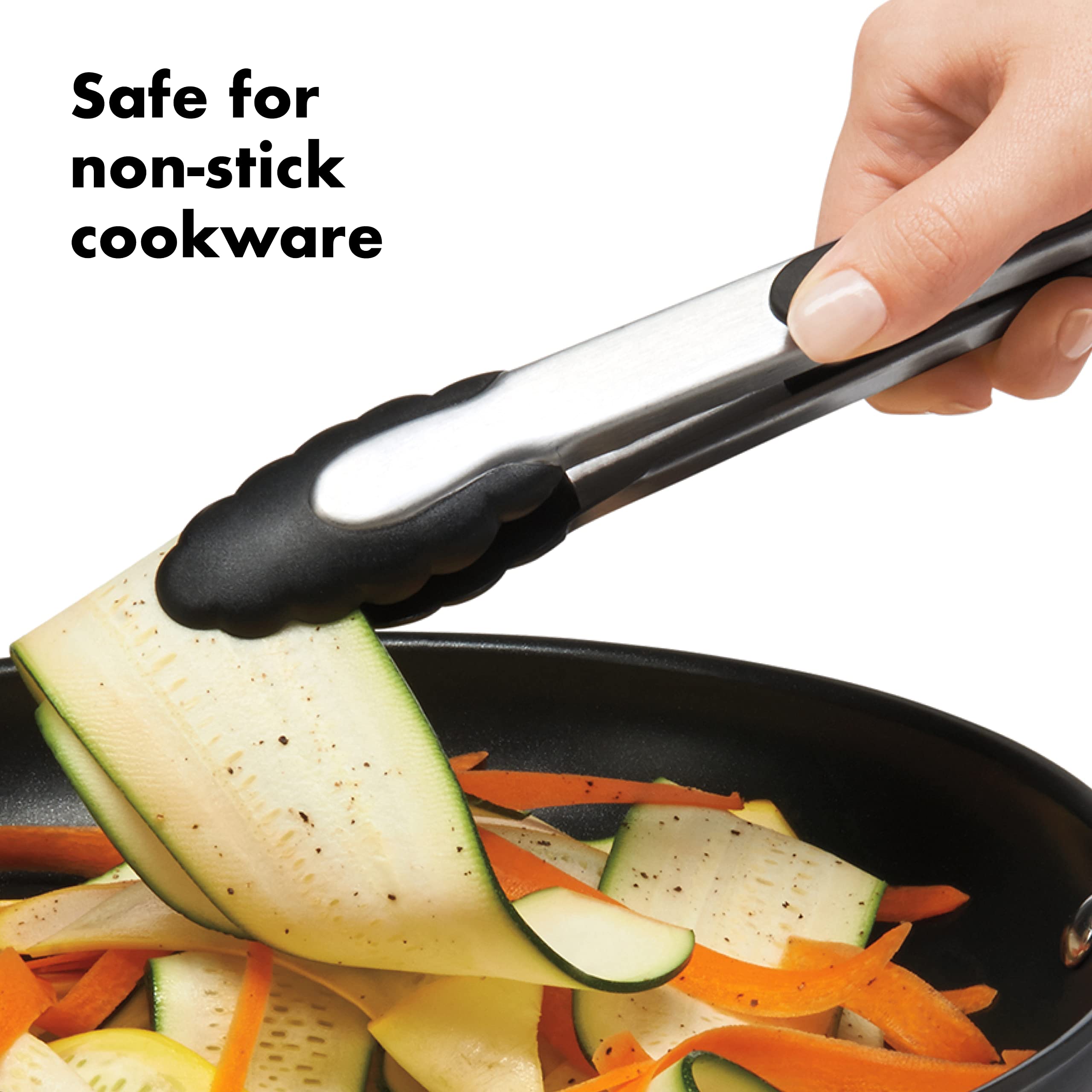 OXO nylon heads close-up showing gentle tips that protect non-stick surfaces