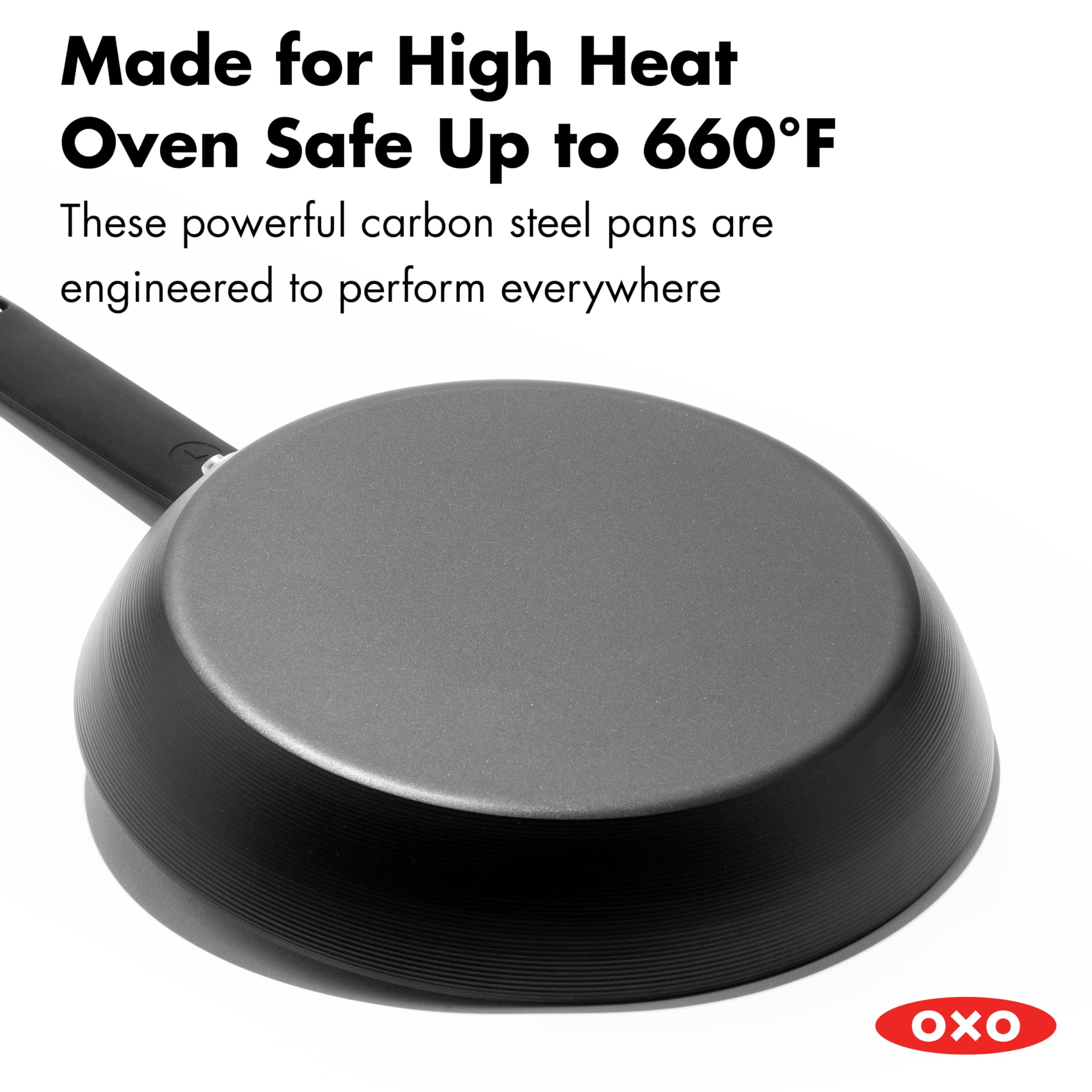 OXO Obsidian beside utensils to show 10-inch scale and versatile cooking