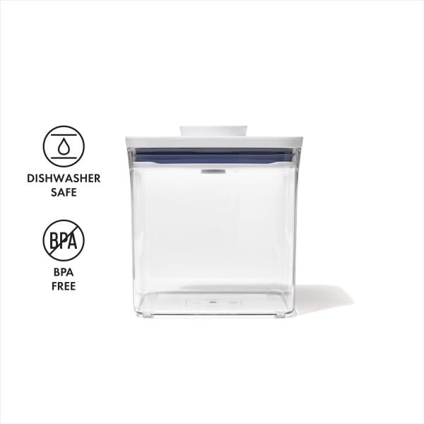 OXO container storing coffee beans in kitchen scene, keeps coffee fresh and visible