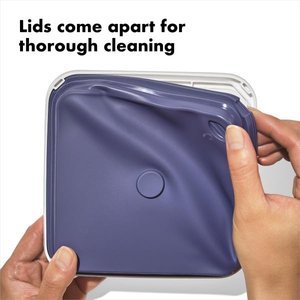 Interior curved corner close-up in OXO container showing easier cleaning and scooping