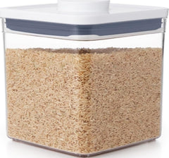 OXO Good Grips POP Container front view showing clear body and label, organized pantry benefit