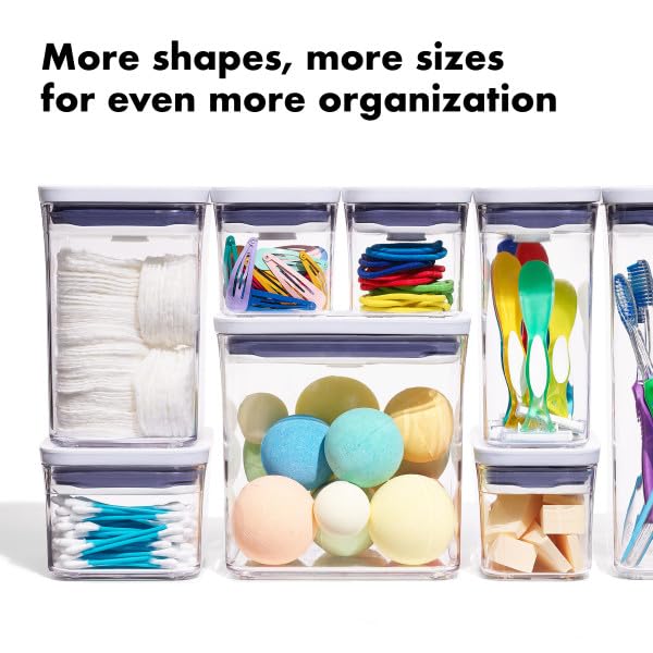 OXO container held beside hand to show 2.8 qt scale, helps visualize capacity