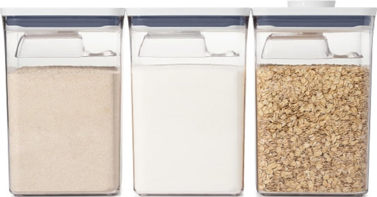 OXO Good Grips POP front packaging showing airtight containers and benefits
