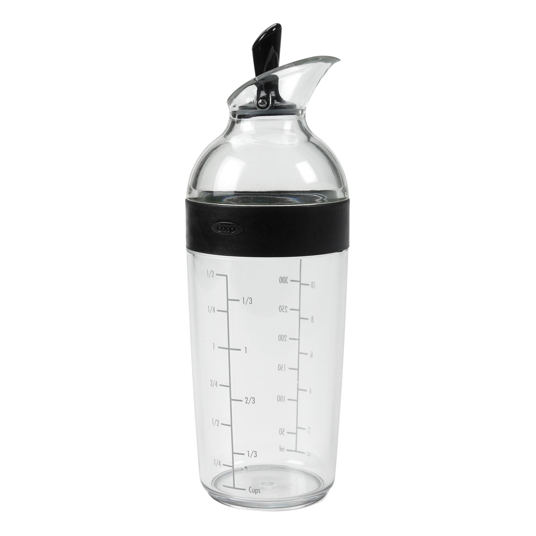 OXO Good Grips shaker front view showing compact 1.5 cup capacity and clear body for easy measuring