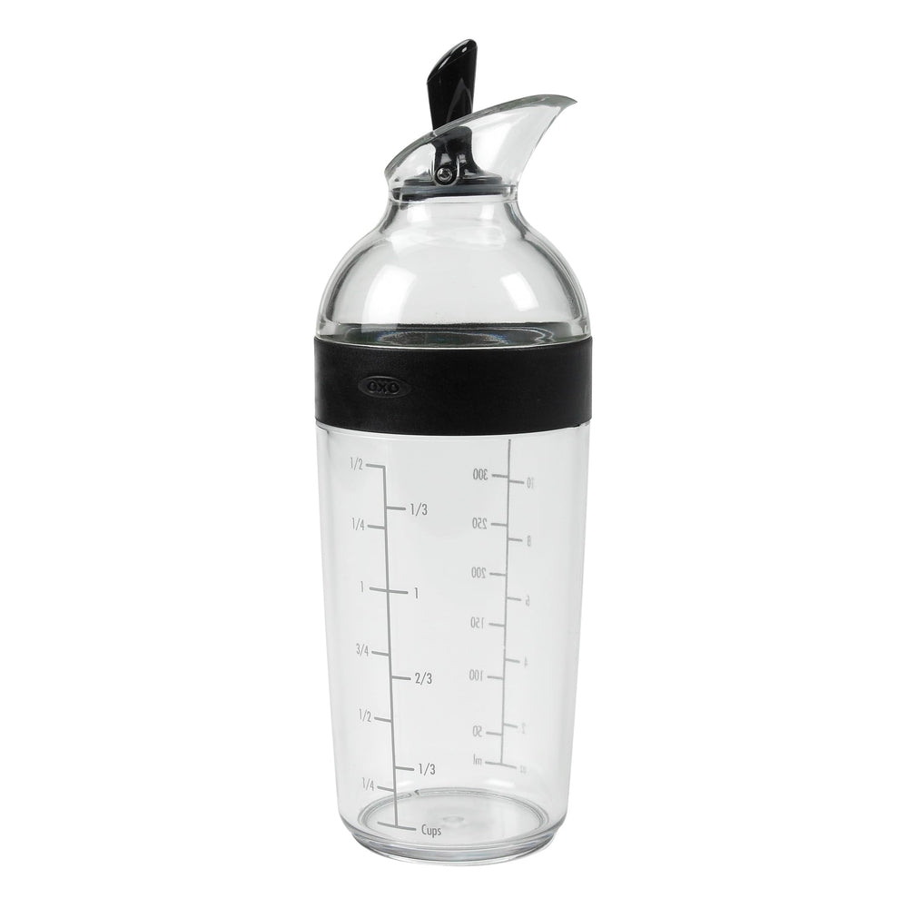 OXO Good Grips shaker front view showing compact 1.5 cup capacity and clear body for easy measuring